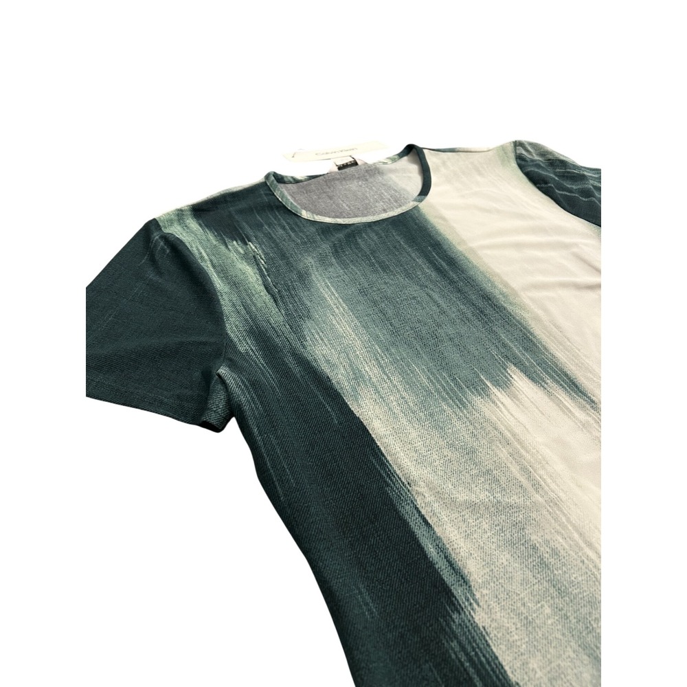 Calvin Klein T-Shirt Womens Large Green NWT Abstract Brushstroke CK Logo Top